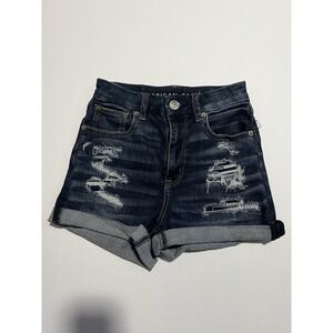 American Eagle Womens Distressed Cut Off Jean Shorts Curvy Hi-Rise Shortie Sz 00